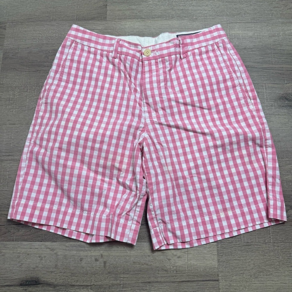 Vineyard Vines Breaker Shorts Pink White Plaid Cotton Size 32
